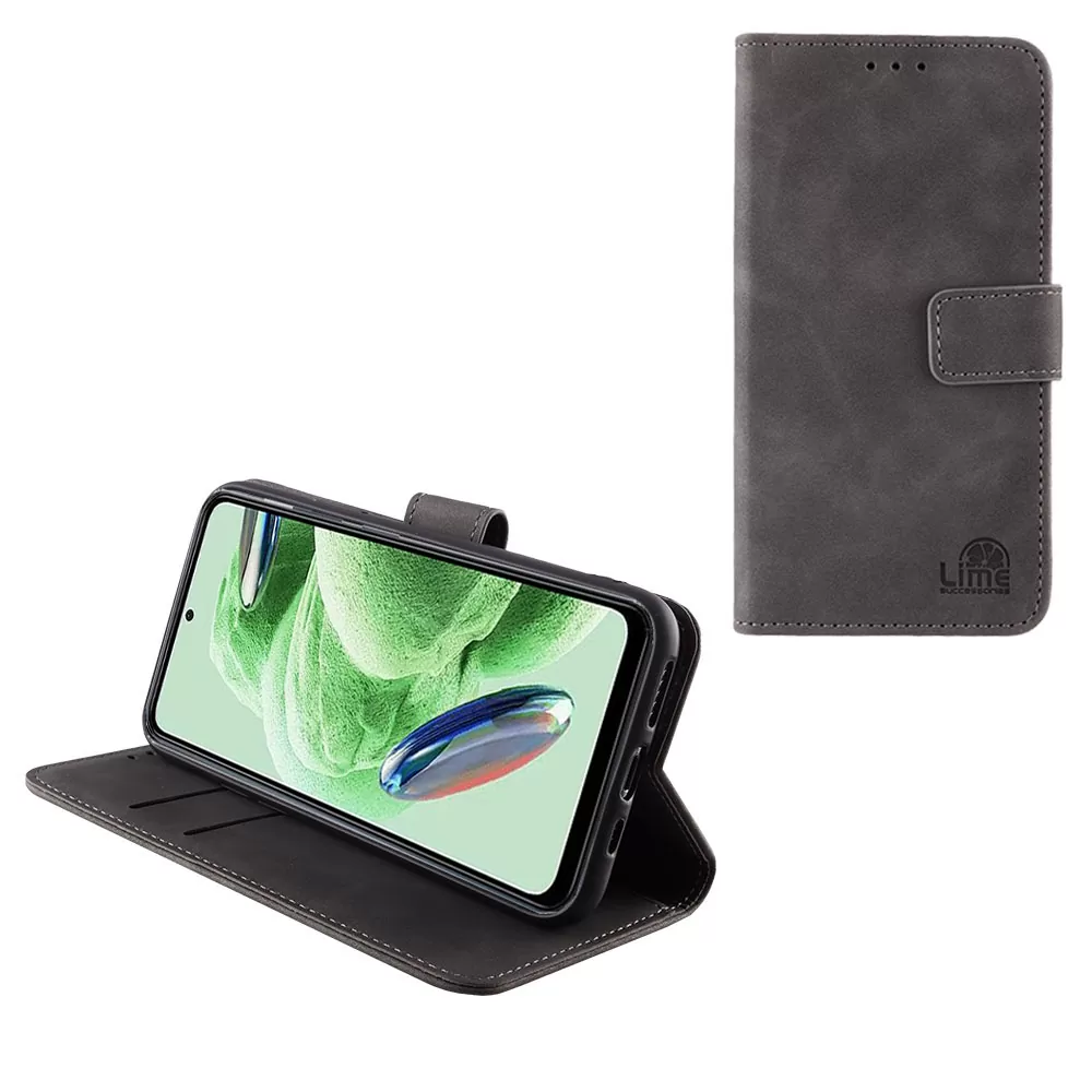 matshop.gr - LIME ΘΗΚΗ XIAOMI REDMI NOTE 12 5G 6.67" ESSENTIAL MAGNET BOOK STAND CLIP GREY