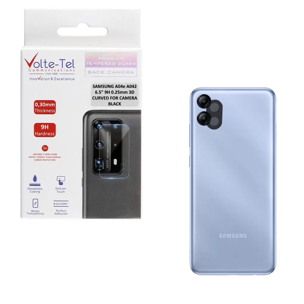 matshop.gr - VOLTE-TEL TEMPERED GLASS SAMSUNG A04e A042 6.5" 9H 0.25mm 3D CURVED FOR CAMERA BLACK