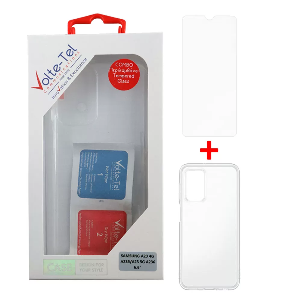 matshop.gr - VOLTE-TEL COMBO SAMSUNG A23 4G A235/A23 5G A236 6.6" TEMPERED 0.30mm + ΘΗΚΗ SLIMCOLOR AIR WHITE