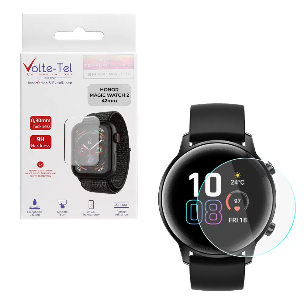 matshop.gr - VOLTE-TEL TEMPERED GLASS HONOR MAGIC WATCH 2 42mm 1.20" 9H 0.30mm 2.5D FULL GLUE FULL COVER