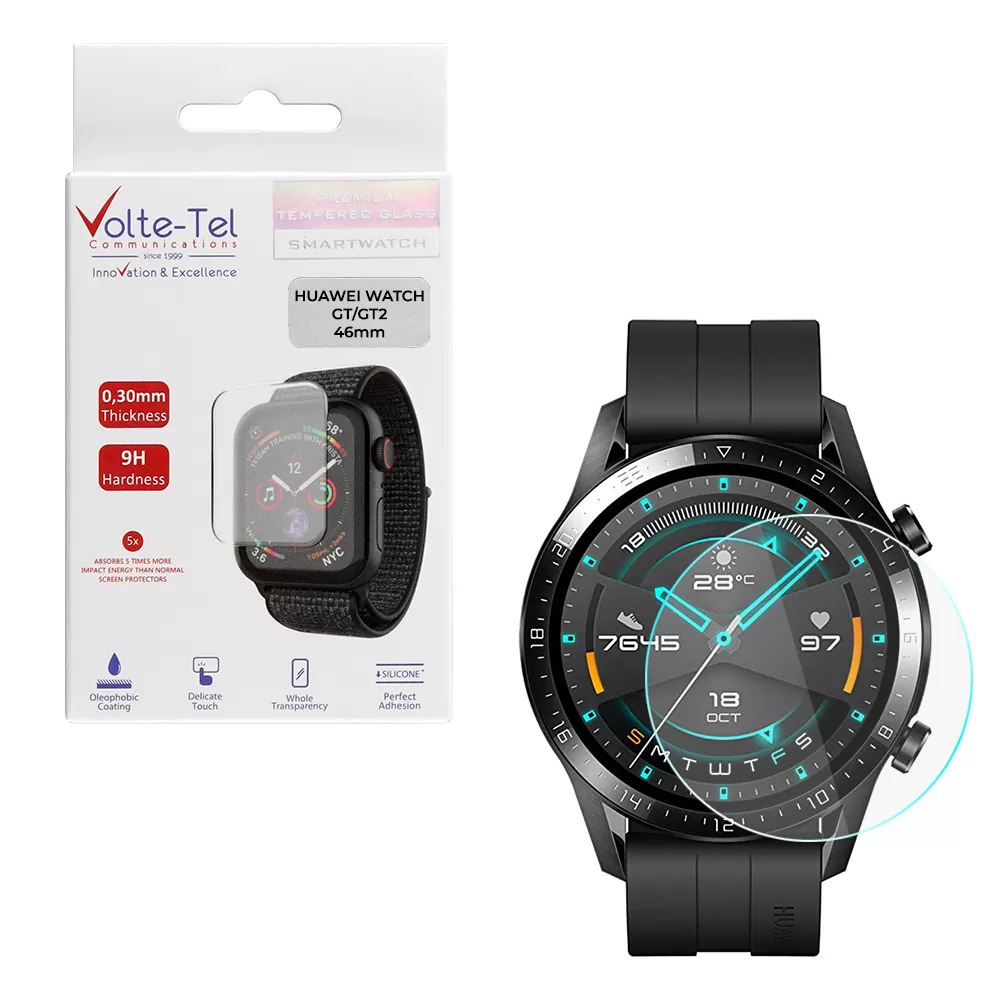 matshop.gr - VOLTE-TEL TEMPERED GLASS HUAWEI WATCH GT2 46mm 1.39" 9H 0.30mm 2.5D FULL GLUE FULL COVER