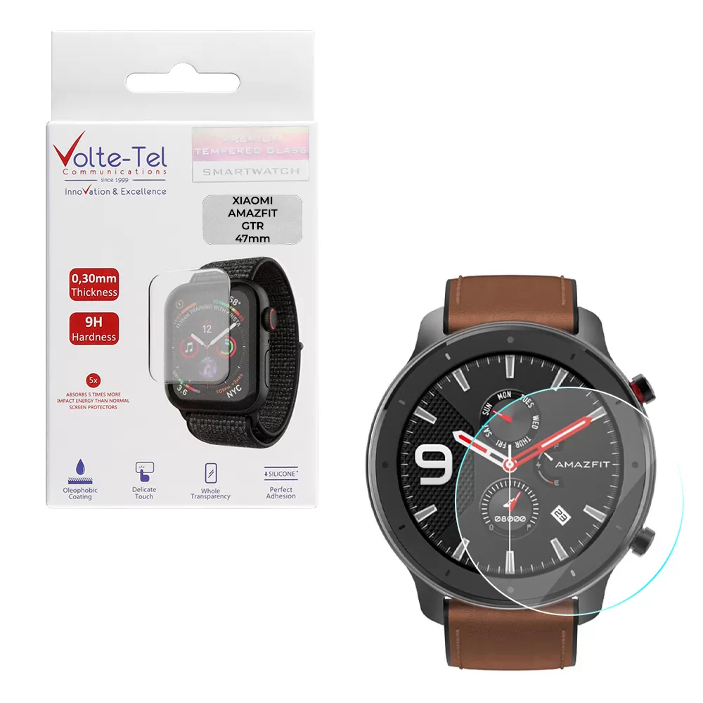 matshop.gr - VOLTE-TEL TEMPERED GLASS XIAOMI AMAZFIT GTR 47mm 1.39" 9H 0.30mm 2.5D FULL GLUE FULL COVER