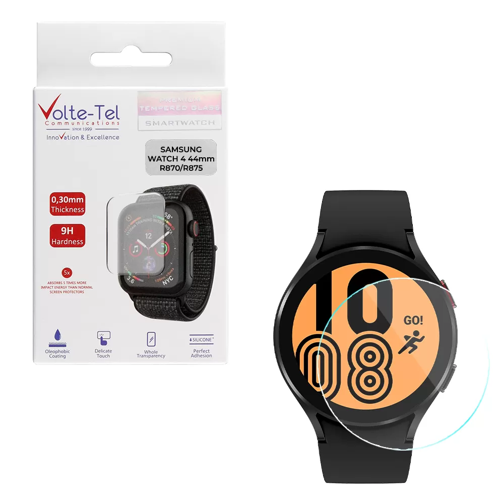 matshop.gr - VOLTE-TEL TEMPERED GLASS SAMSUNG WATCH 4 44mm R870/R875 1.40" 9H 0.30mm 2.5D FULL GLUE FULL COVER