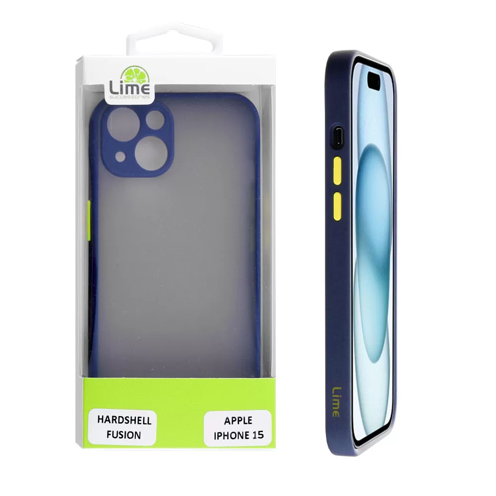 matshop.gr - LIME ΘΗΚΗ IPHONE 15 6.1" HARDSHELL FUSION FULL CAMERA PROTECTION BLUE WITH YELLOW KEYS