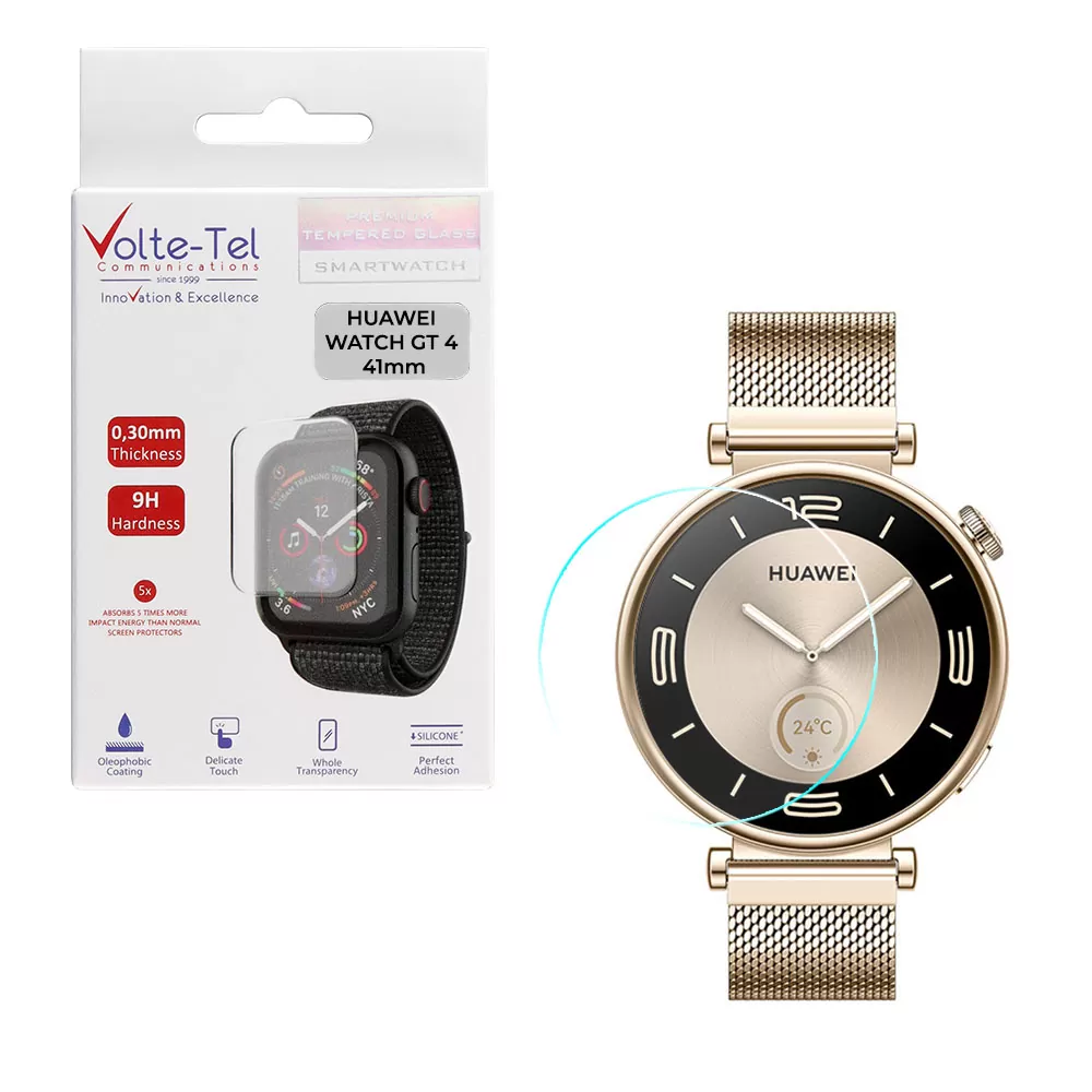 matshop.gr - VOLTE-TEL TEMPERED GLASS HUAWEI WATCH GT 4 41mm 1.32" 9H 0.30mm 2.5D FULL GLUE FULL COVER