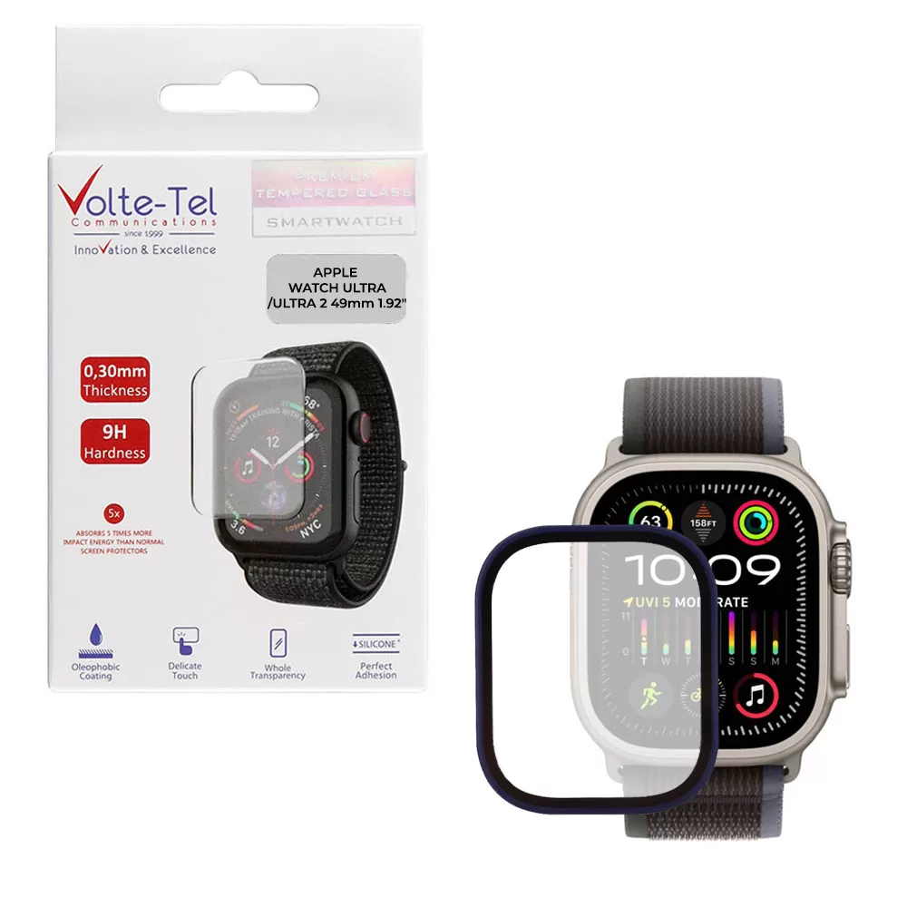 matshop.gr - VOLTE-TEL TEMPERED GLASS APPLE WATCH ULTRA/ULTRA 2 49mm 1.92" 9H 0.30mm TWO COLOR FULL GLUE FULL COVER BLUE-BLACK