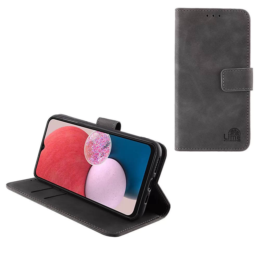 matshop.gr - LIME ΘΗΚΗ SAMSUNG A13 4G A135/A137 6.6" ESSENTIAL MAGNET BOOK STAND CLIP GREY