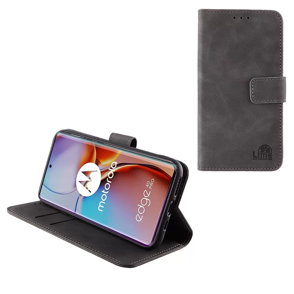 matshop.gr - LIME ΘΗΚΗ MOTOROLA MOTO EDGE 40 PRO 5G 6,67" ESSENTIAL MAGNET BOOK STAND CLIP GREY