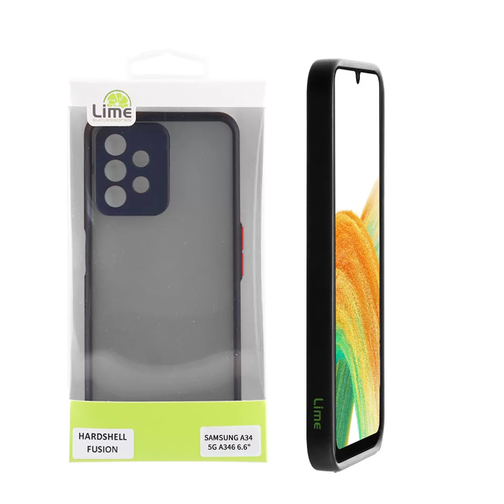 matshop.gr - LIME ΘΗΚΗ SAMSUNG A34 5G A346 6.6" HARDSHELL FUSION FULL CAMERA PROTECTION BLACK WITH RED KEYS