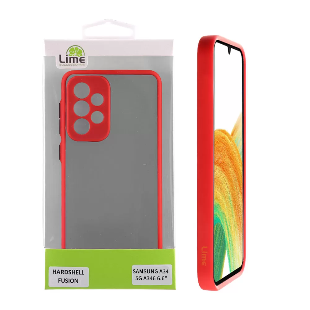 matshop.gr - LIME ΘΗΚΗ SAMSUNG A34 5G A346 6.6" HARDSHELL FUSION FULL CAMERA PROTECTION RED WITH BLACK KEYS