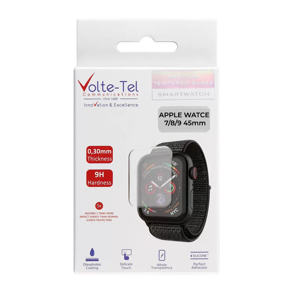 VOLTE-TEL TEMPERED GLASS APPLE WATCH 7/WATCH 8/WATCH 9 41mm 3D EDGE 1.69" 9H 0.30mm FULL GLUE FULL COVER BLACK (Copy)