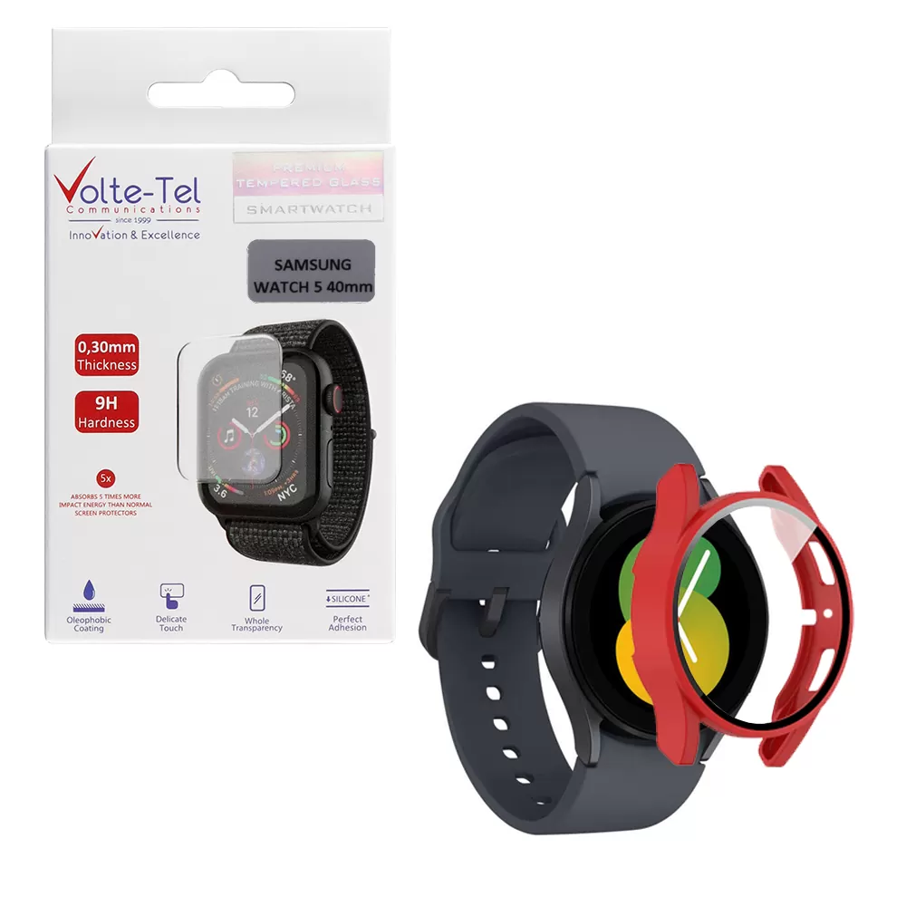 VOLTE-TEL TEMPERED GLASS SAMSUNG WATCH 5 40mm 1.2" 9H 0.30mm PC EDGE COVER WITH KEY 3D FULL GLUE FULL COVER TRANSPARENT (Copy)