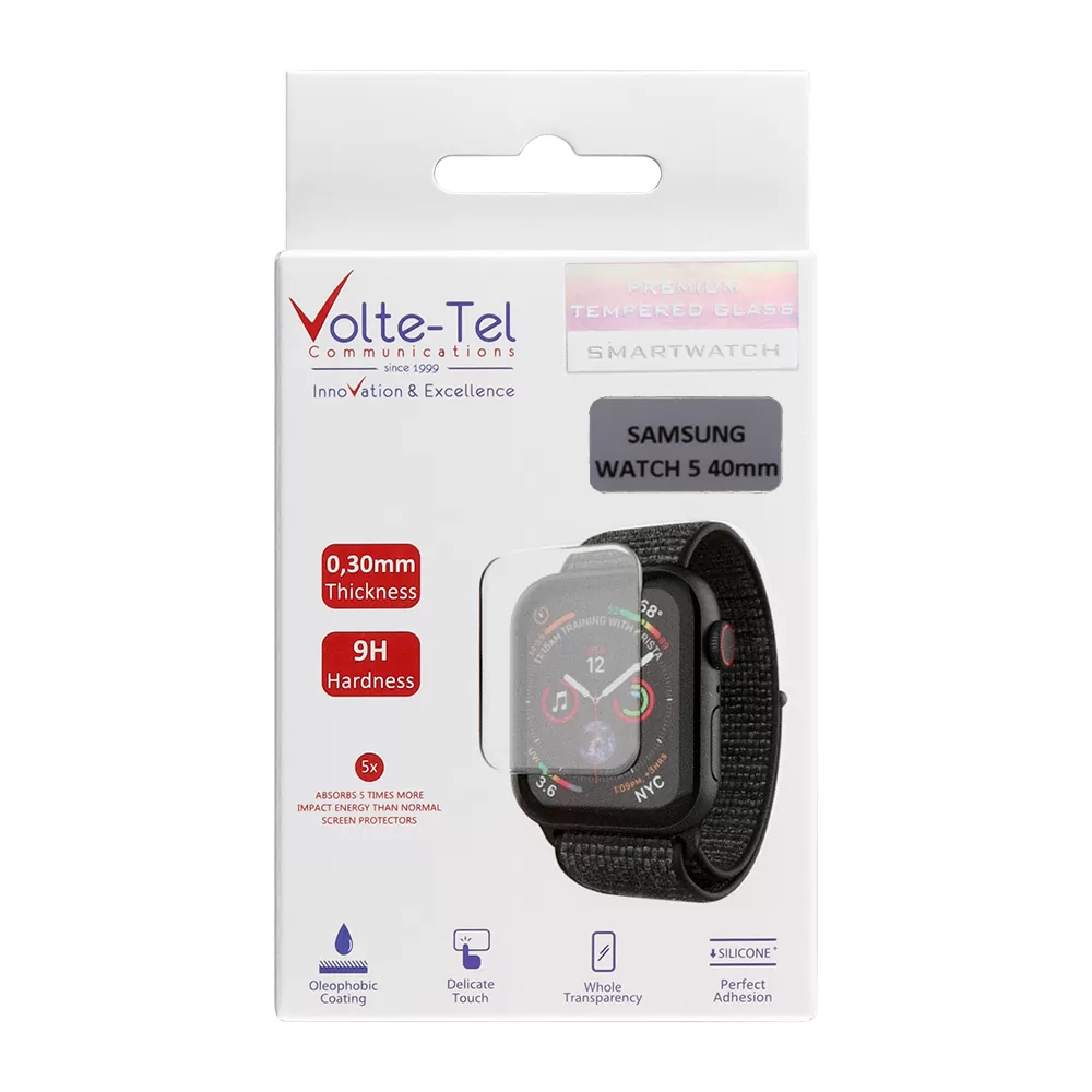 VOLTE-TEL TEMPERED GLASS SAMSUNG WATCH 5 40mm 1.2" 9H 0.30mm PC EDGE COVER WITH KEY 3D FULL GLUE FULL COVER BLUE (Copy)