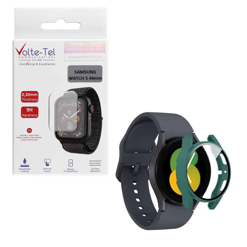VOLTE-TEL TEMPERED GLASS SAMSUNG WATCH 5 44mm 1.4" 9H 0.30mm PC EDGE COVER WITH KEY 3D FULL GLUE FULL COVER RED (Copy)