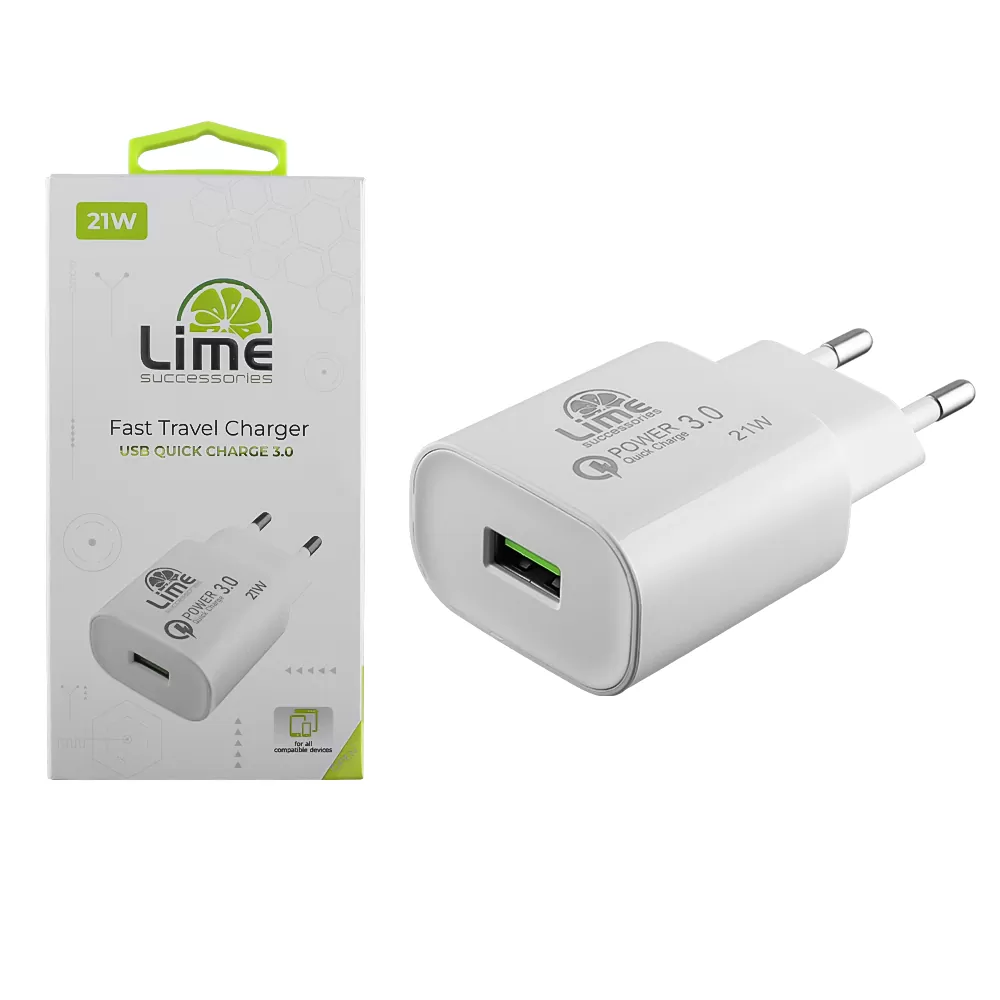 LIME USB 3.0 FAST TRAVEL CHARGER QC 3.0 LTU25 21W 4000mA WHITE