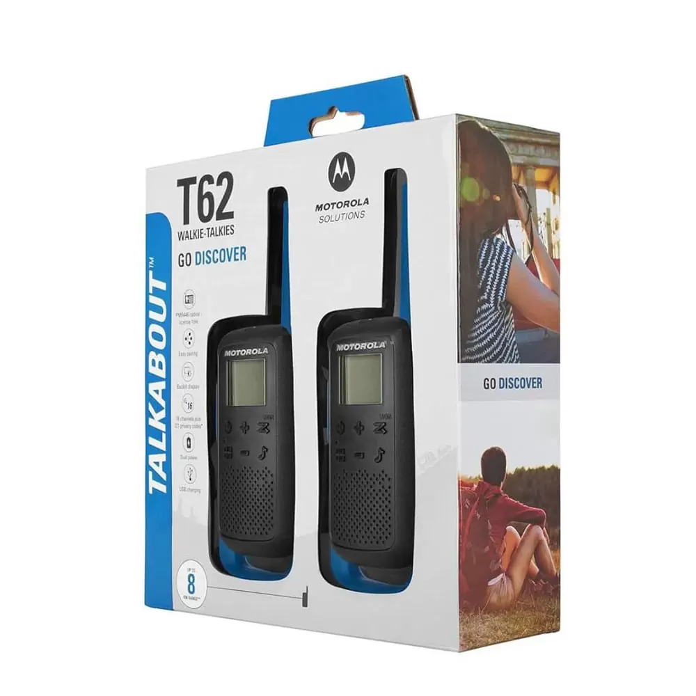 MOTOROLA TALKABOUT T62 ΑΣΥΡΜΑΤΟΣ ΠΟΜΠΟΔΕΚΤΗΣ PMR WALKIE TALKIE 0.5W 8 KM ΣΕΤ 2ΤΜΧ ΜΠΛΕ