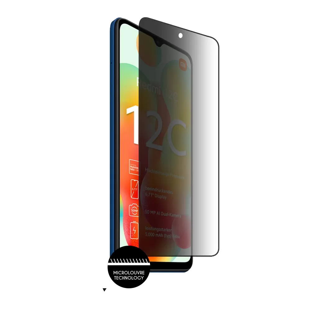 IDOL 1991 TEMPERED GLASS XIAOMI REDMI 12C 6.71" 9H 0.25mm PREMIUM PRIVACY ANTISPY SEMI CURVED FULL GLUE BLACK