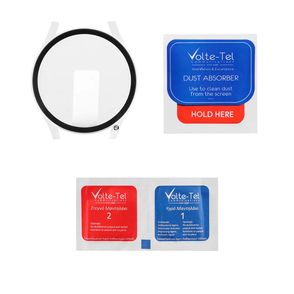 VOLTE-TEL TEMPERED GLASS SAMSUNG WATCH FE 40mm 1.2" 9H 0.30mm PC EDGE COVER WITH KEY 3D FULL GLUE FULL COVER WHITE