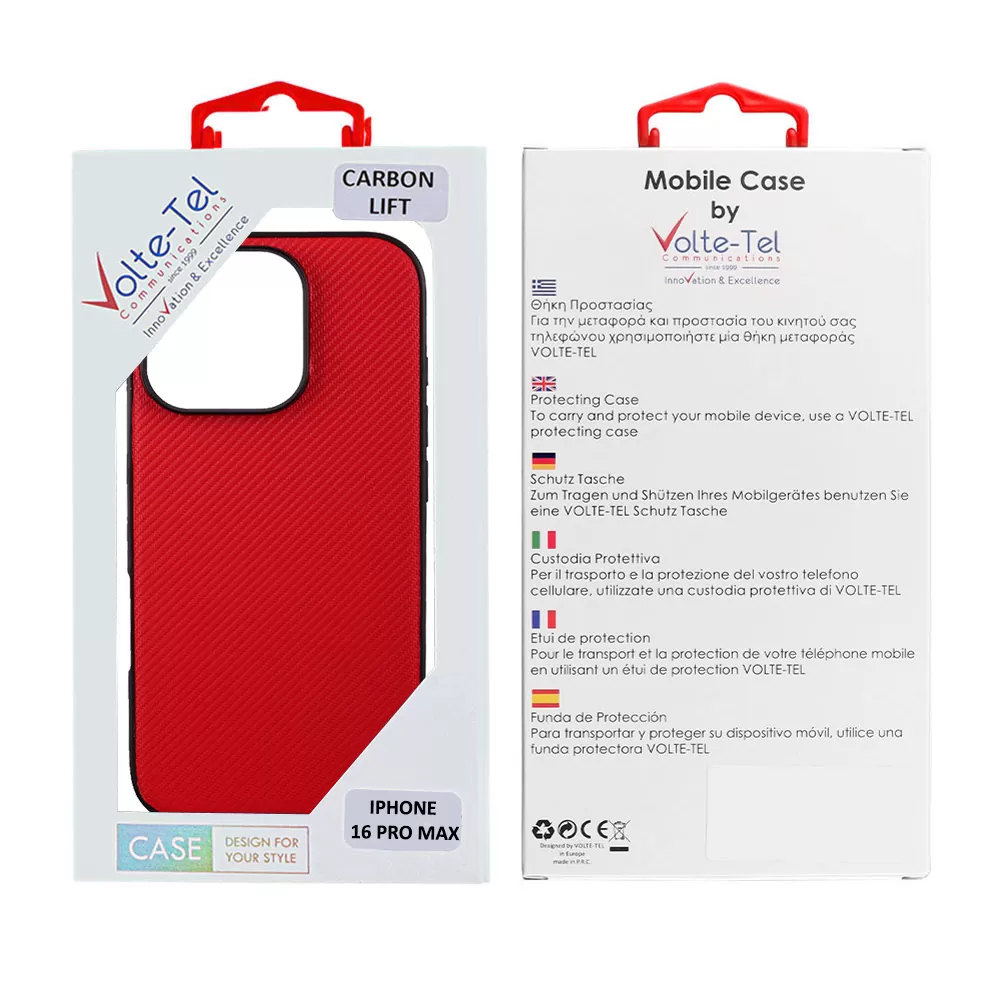 VOLTE-TEL ΘΗΚΗ IPHONE 16 PRO MAX 6.9" CARBON LIFT CAMERA GUARD PROTECTION RED