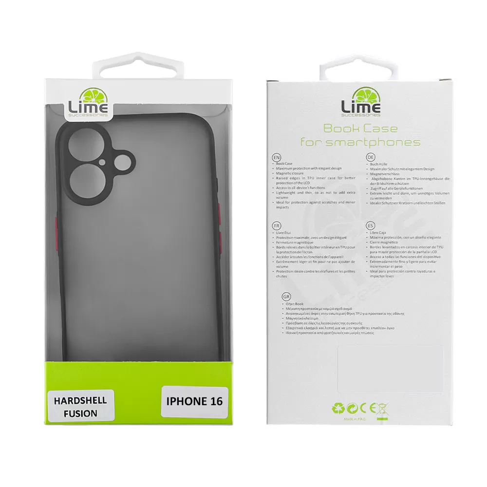 LIME ΘΗΚΗ IPHONE 16 6.1" HARDSHELL FUSION FULL CAMERA PROTECTION BLACK WITH RED KEYS