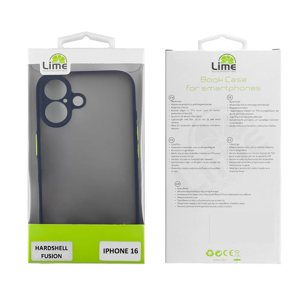 LIME ΘΗΚΗ IPHONE 16 6.1" HARDSHELL FUSION FULL CAMERA PROTECTION BLUE WITH YELLOW KEYS