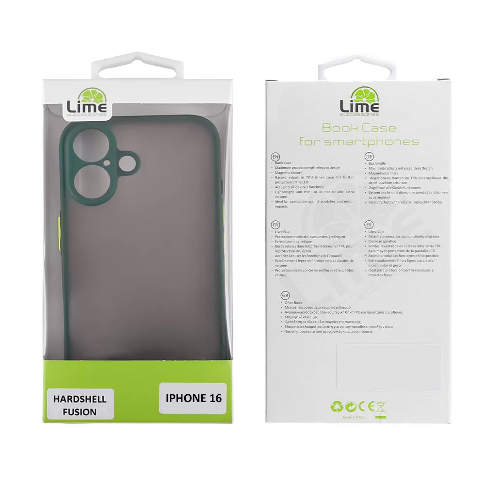 LIME ΘΗΚΗ IPHONE 16 6.1" HARDSHELL FUSION FULL CAMERA PROTECTION GREEN WITH YELLOW KEYS