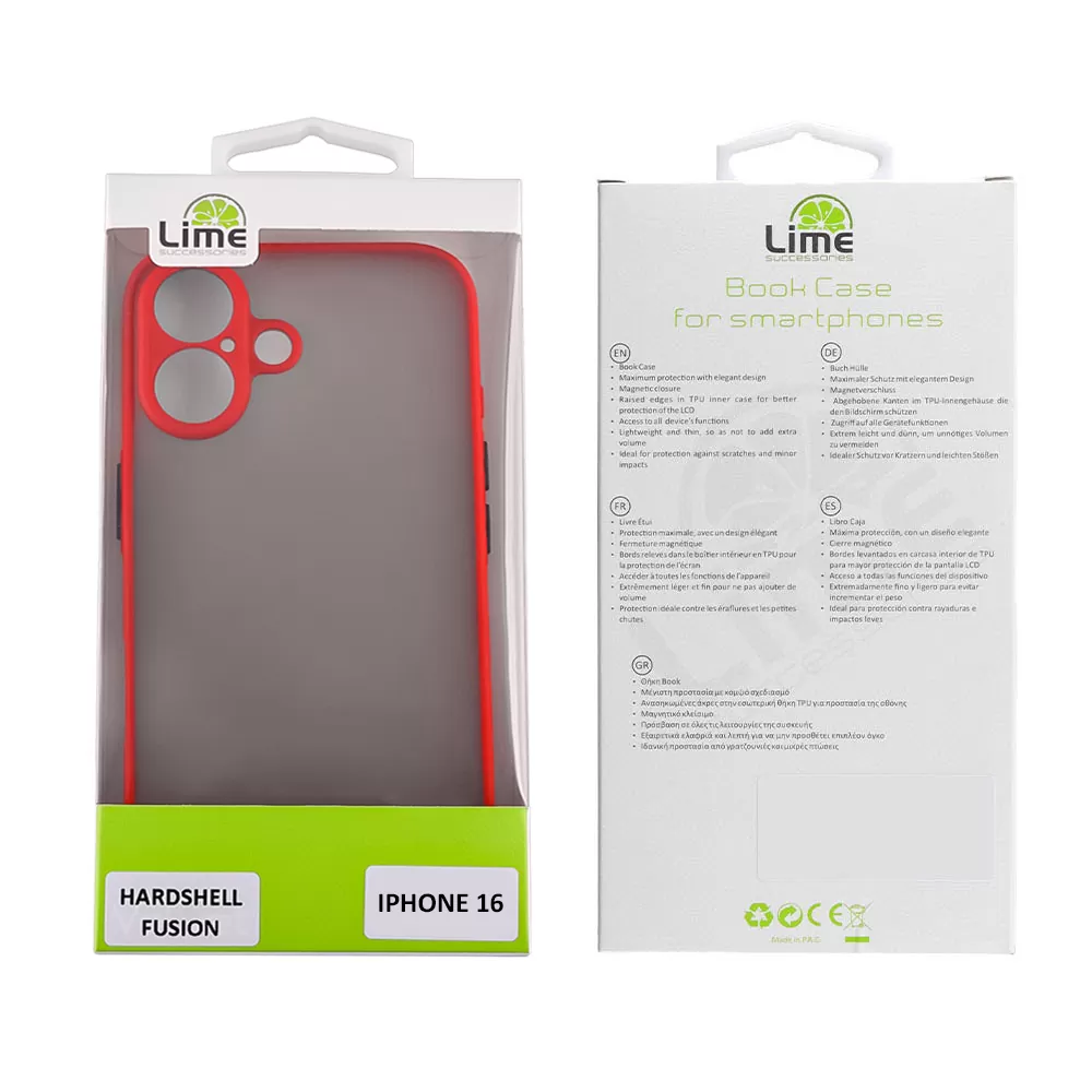 LIME ΘΗΚΗ IPHONE 16 6.1" HARDSHELL FUSION FULL CAMERA PROTECTION RED WITH BLACK KEYS