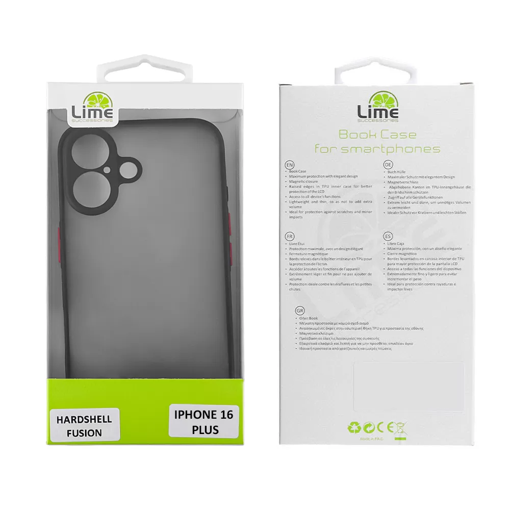 LIME ΘΗΚΗ IPHONE 16 PLUS 6.7" HARDSHELL FUSION FULL CAMERA PROTECTION BLACK WITH RED KEYS