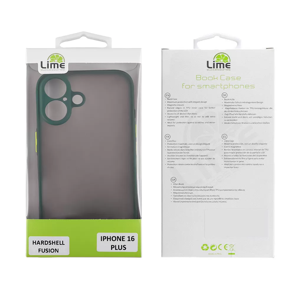 LIME ΘΗΚΗ IPHONE 16 PLUS 6.7" HARDSHELL FUSION FULL CAMERA PROTECTION GREEN WITH YELLOW KEYS