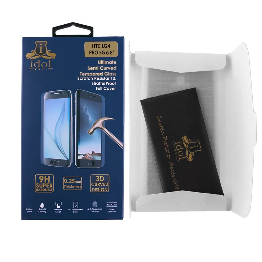 IDOL 1991 TEMPERED GLASS HTC U24 PRO 5G 6.8" 9H 0.30mm 3D FULL GLUE SEMI CURVED FINGER UNLOCK BLACK + SQUEEZY CARD