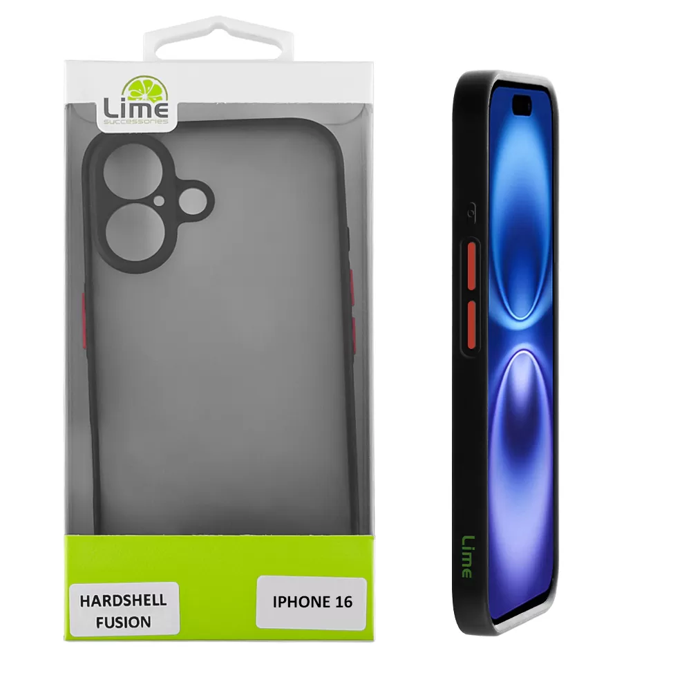 LIME ΘΗΚΗ IPHONE 16 6.1" HARDSHELL FUSION FULL CAMERA PROTECTION BLACK WITH RED KEYS