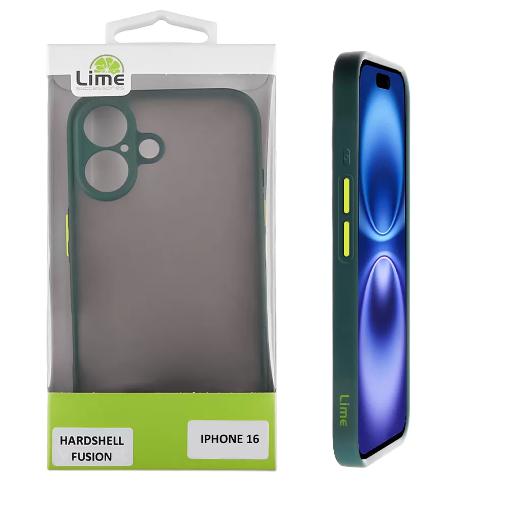 LIME ΘΗΚΗ IPHONE 16 6.1" HARDSHELL FUSION FULL CAMERA PROTECTION GREEN WITH YELLOW KEYS