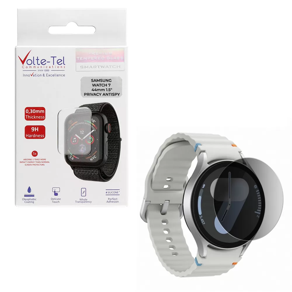 VOLTE-TEL TEMPERED GLASS SAMSUNG WATCH 7 44mm 1.5" 9H 0.30mm PRIVACY ANTISPY FULL GLUE BLACK