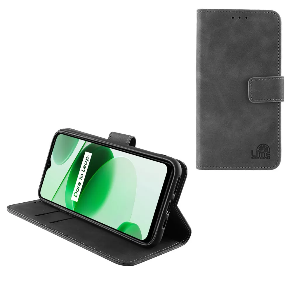 LIME ΘΗΚΗ REALME C35 6.6" ESSENTIAL MAGNET BOOK STAND CLIP GREY