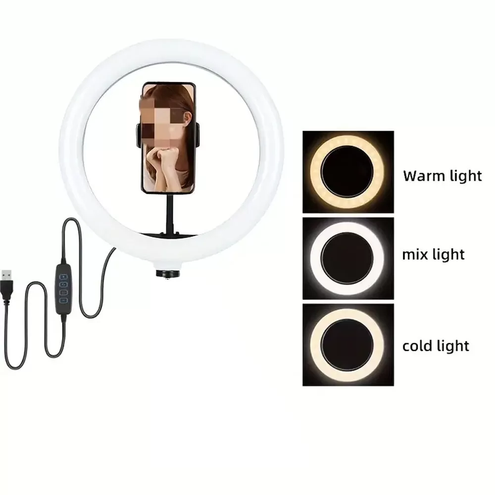 VOLTE-TEL VT121 3 COLOR LED SELFIE RING LIGHT 13" 32.5cm 2700-7000K 5V/11W ΜΕ ΤΡΙΠΟΔΟ 210cm ΚΑΙ ΒΑΣΗ ΤΗΛΕΦΩΝΟΥ