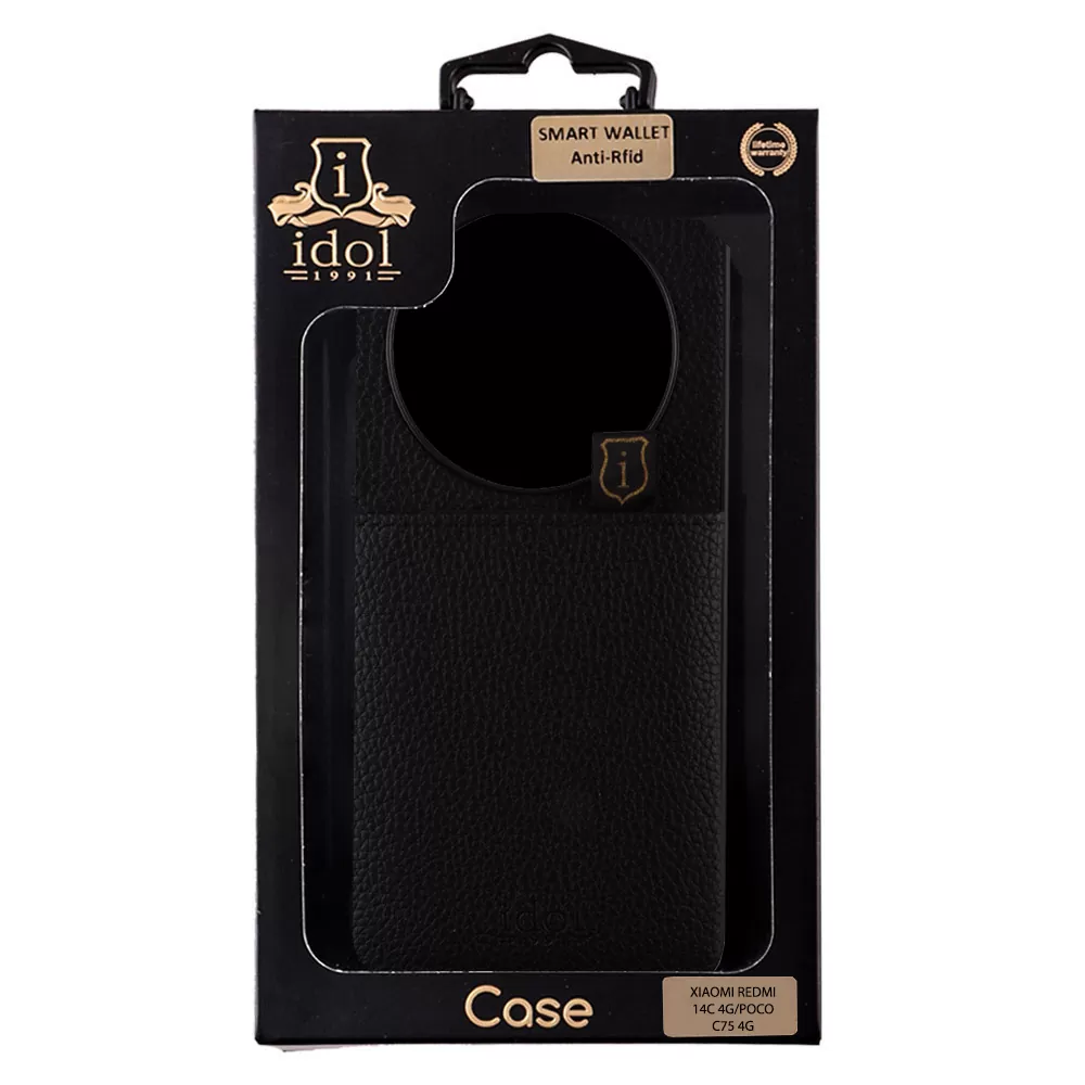 IDOL 1991 ΘΗΚΗ XIAOMI REDMI 14C 4G/POCO C75 4G 6,88" ANTI-RFID LEATHER SMART WALLET CAMERA GUARD BLACK