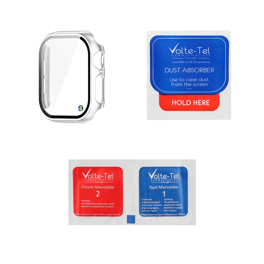 VOLTE-TEL TEMPERED GLASS APPLE WATCH 10 46mm 1.96" 9H 0.30mm PC EDGE COVER WITH KEY 3D FULL GLUE FULL COVER SILVER