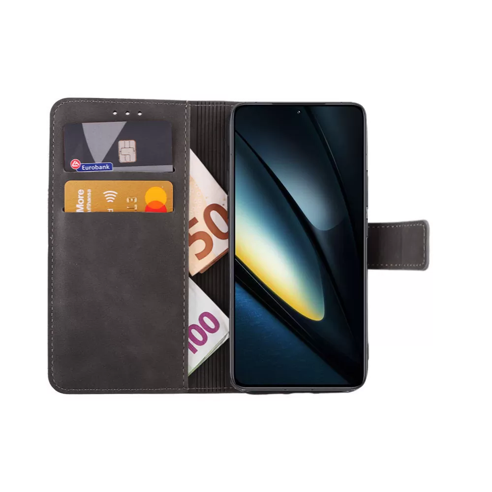 LIME ΘΗΚΗ XIAOMI POCO F6 5G 6.67" ESSENTIAL MAGNET BOOK STAND CLIP GREY