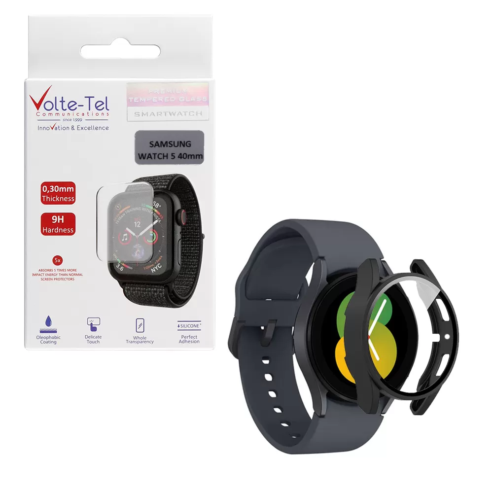 VOLTE-TEL PC EDGE COVER TEMPERED GLASS SAMSUNG WATCH 5 40mm 1.2in 9H 0.30mm WITH KEY 3D FULL GLUE FULL COVER BLACK