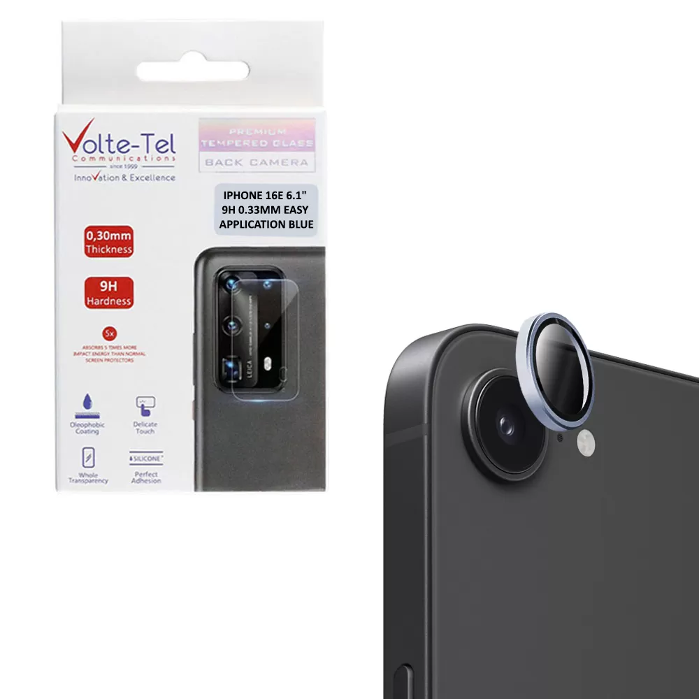 VOLTE-TEL CAMERA GLASS COVER IPHONE 16E/ IPHONE 17E 6.1in 9H 0.33MM EASY APPLICATION BLUE