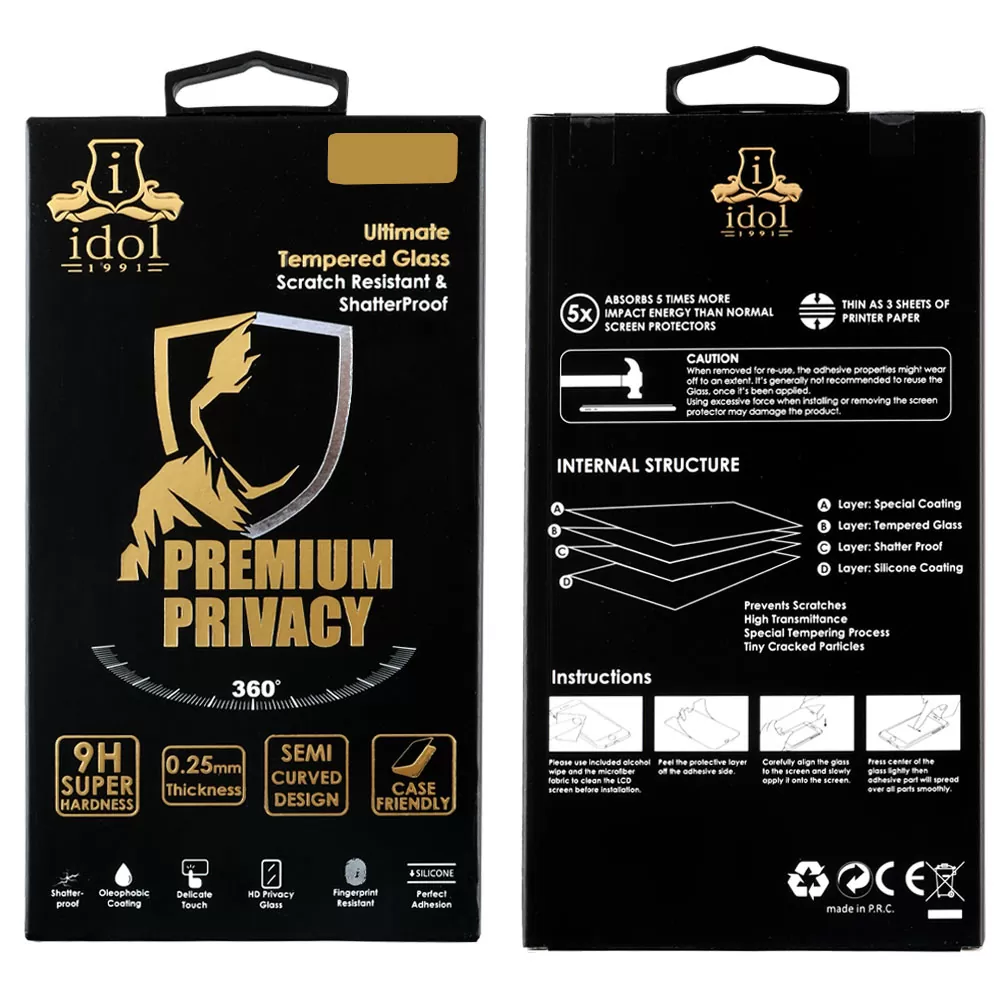 IDOL 1991 PREMIUM PRIVACY ANTISPY TEMPERED GLASS XIAOMI REDMI NOTE 14 4G 6.67in 9H 0.25mm SEMI CURVED FULL GLUE BLACK - Image 2