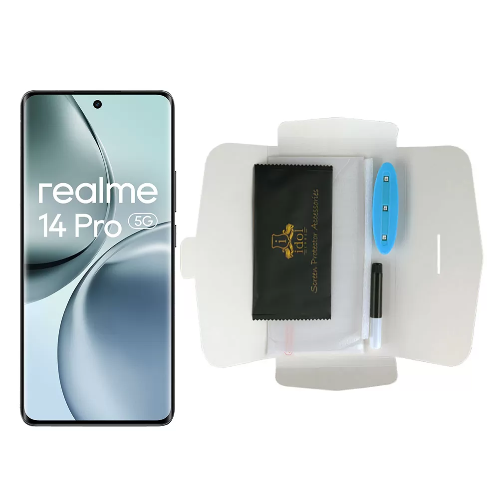 IDOL 1991 UV TEMPERED GLASS REALME 14 PRO 5G 6.77in 9H 0.20mm 10D SEMI WITH GLUE-TOOL FINGER UNLOCK FULL COVER TRANSPARENT - Image 5