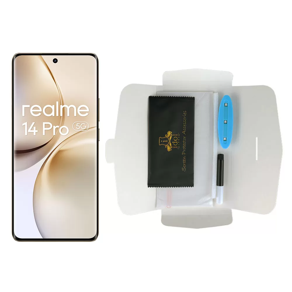 IDOL 1991 UV TEMPERED GLASS REALME 14 PRO PLUS 5G 6.83in 9H 0.20mm 10D SEMI WITH GLUE-TOOL FINGER UNLOCK FULL COVER TRANSPARENT - Image 5