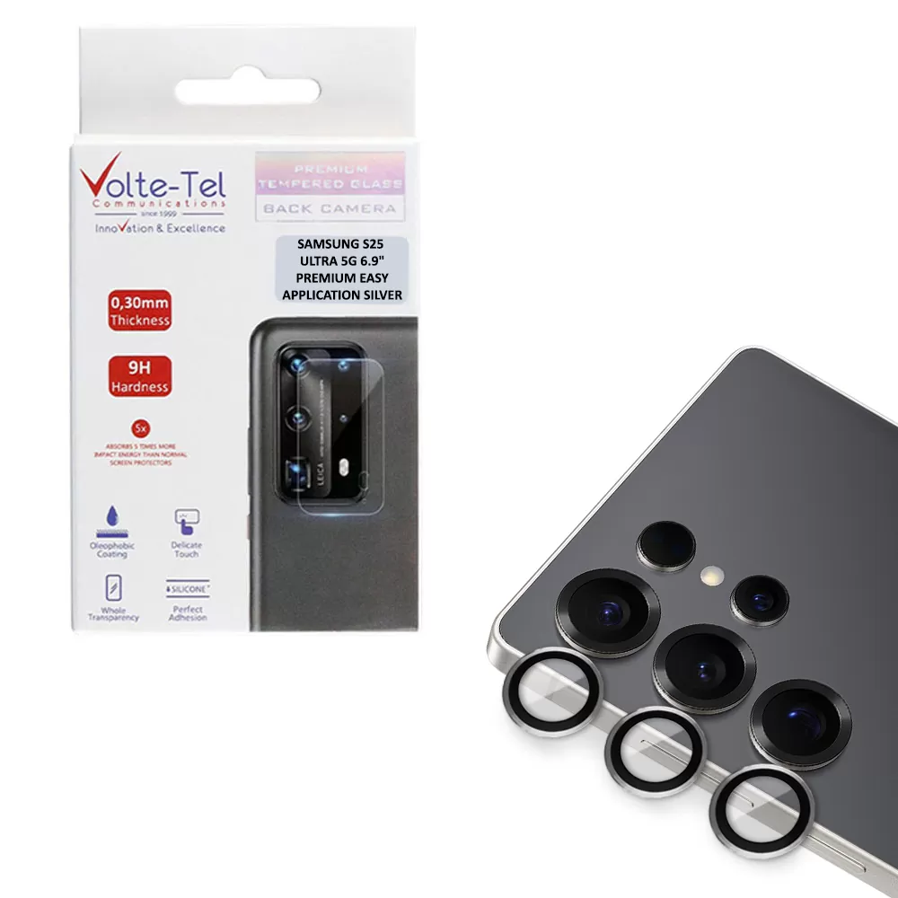 VOLTE-TEL CAMERA GLASS COVER SAMSUNG S25 ULTRA 5G 6.9in 9H 0.33MM PREMIUM EASY APPLICATION SILVER
