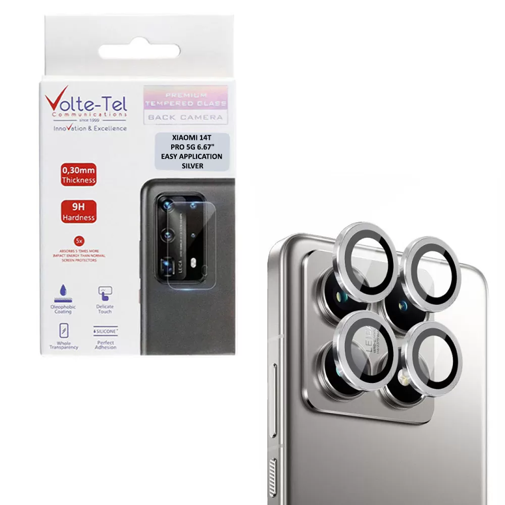 VOLTE-TEL CAMERA GLASS COVER XIAOMI 14T PRO 5G 6.67in 9H 0.33MM EASY APPLICATION SILVER
