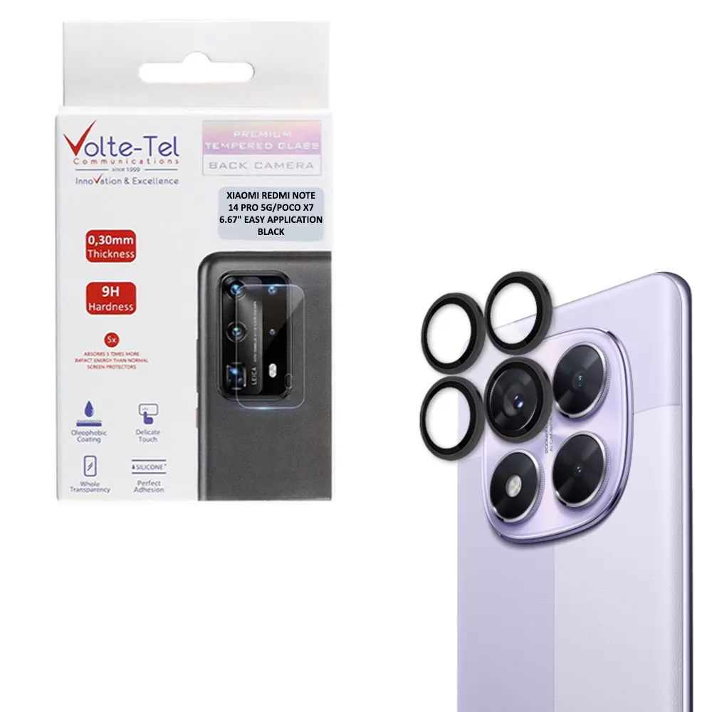 VOLTE-TEL CAMERA GLASS COVER XIAOMI REDMI NOTE 14 PRO 5G/POCO X7 6.67in 9H 0.33MM EASY APPLICATION BLACK