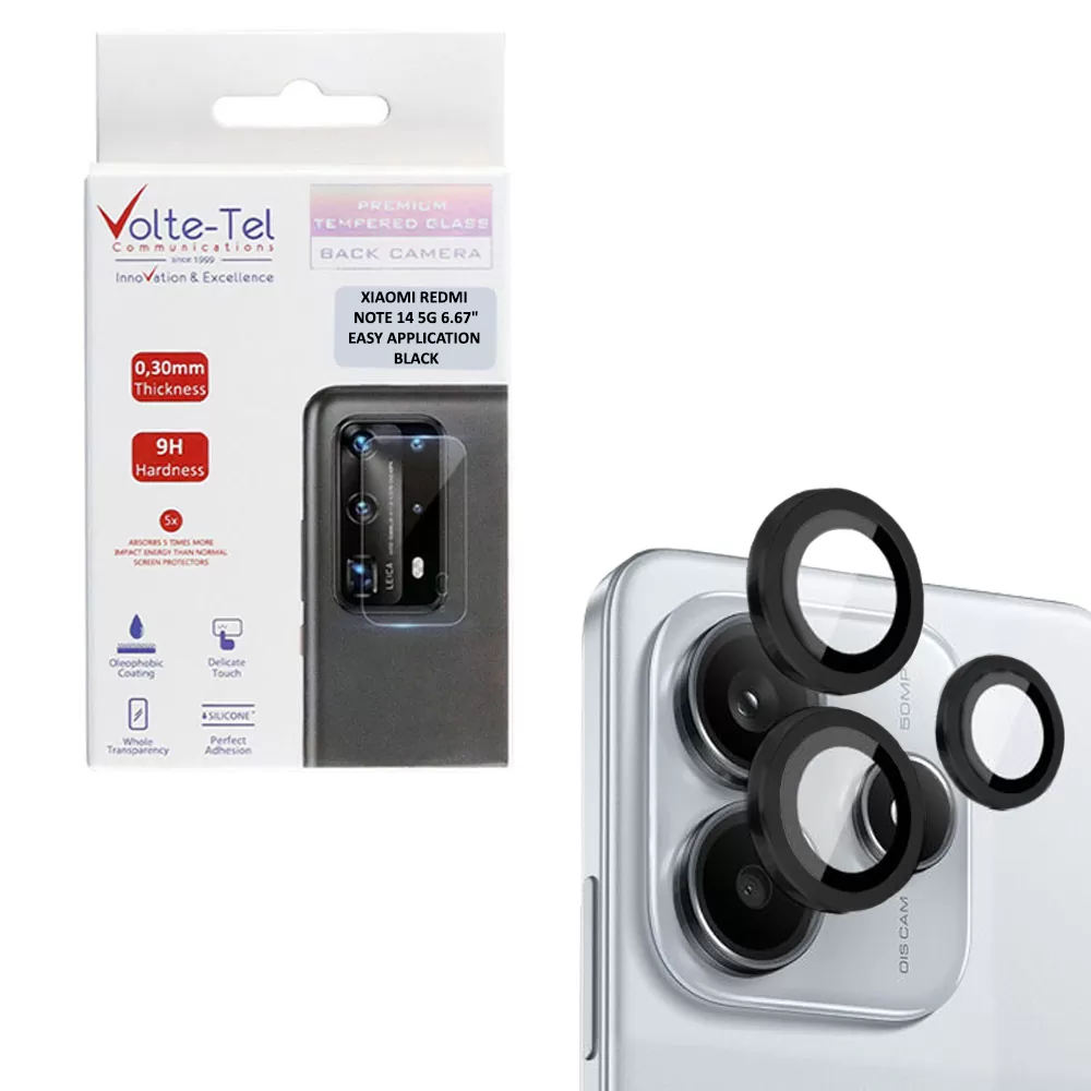 VOLTE-TEL CAMERA GLASS COVER XIAOMI REDMI NOTE 14 5G 6.67in 9H 0.33MM EASY APPLICATION BLACK