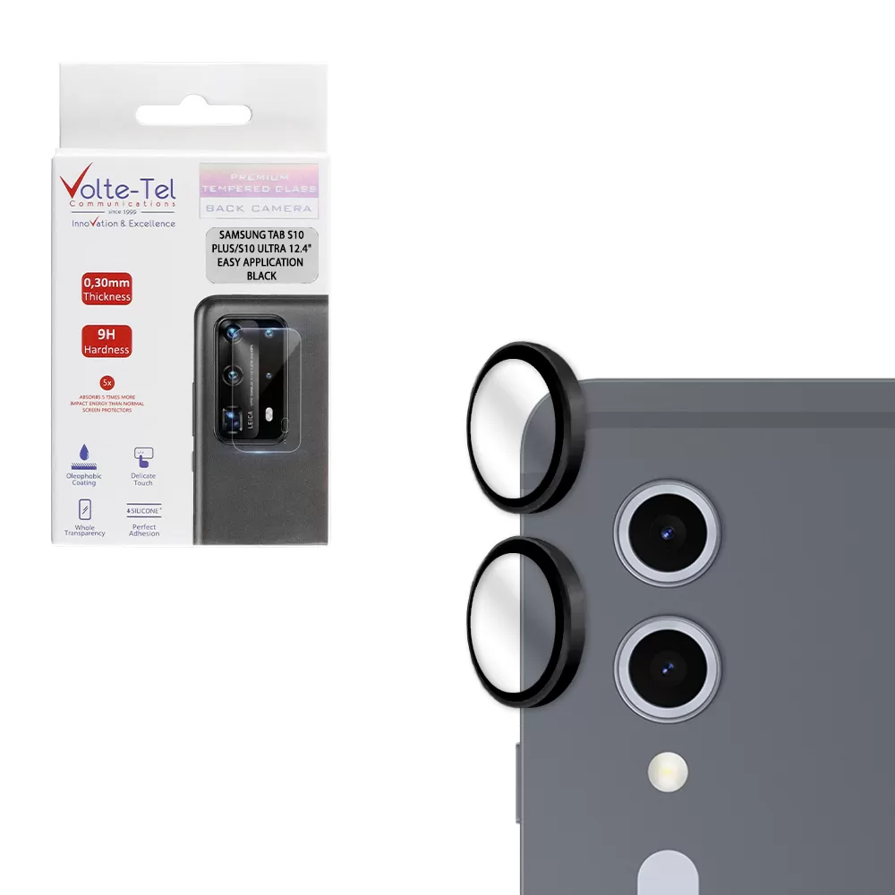 VOLTE-TEL CAMERA GLASS COVER SAMSUNG TAB S10 PLUS/S10 ULTRA 12.4in 9H 0.33MM EASY APPLICATION BLACK