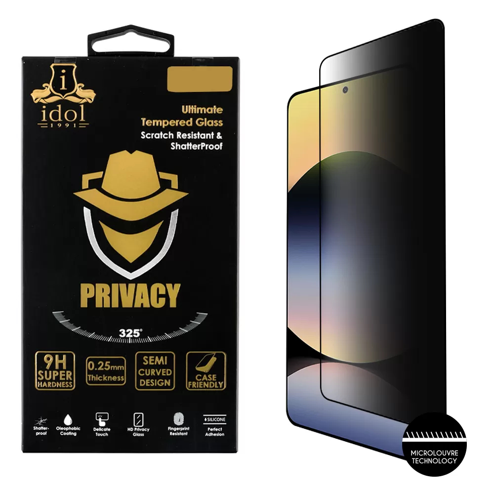 IDOL 1991 PRIVACY ANTISPY TEMPERED GLASS XIAOMI REDMI NOTE 14 5G 6.67in 9H 0.25mm SEMI CURVED FULL GLUE BLACK