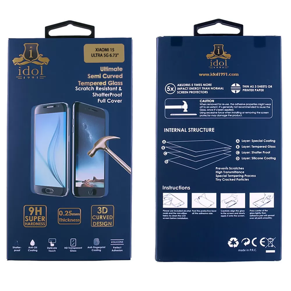 IDOL 1991 GLAMOUR TEMPERED GLASS XIAOMI 15 ULTRA 5G 6.73in 9H 0.30mm FULL COVER 3D EDGE GLUE FINGER UNLOCK BLACK - Image 2